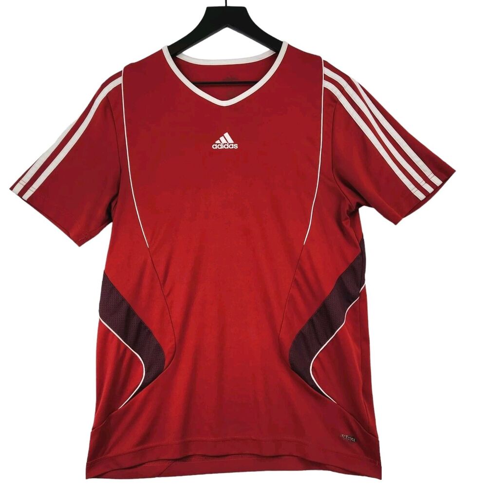 Adidas Youth Climacool Soccer Jersey Shirt Small (?) Red V-Neck Active 3 Stripes